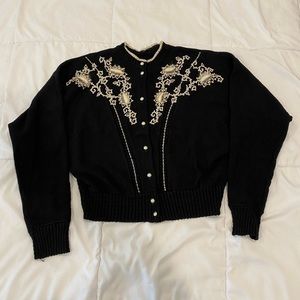 Vintage 50’s Gorgeous Beaded Black Button-Down Cardigan Size M